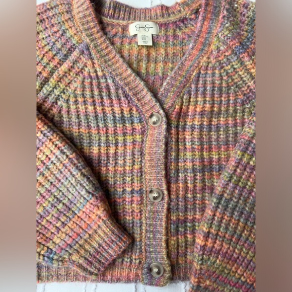 Jessica Simpson Multicolored Knit Woman’s Cardigan Balloon Sleeved Size XL - Picture 5 of 7